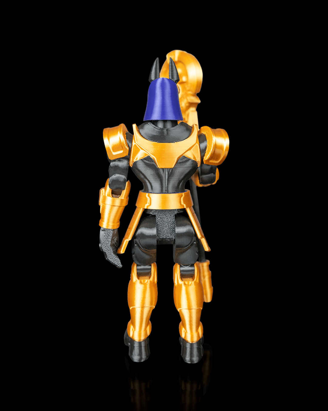 Mecha Anubis — figurine articulée noire, dorée et bleue, vue 4