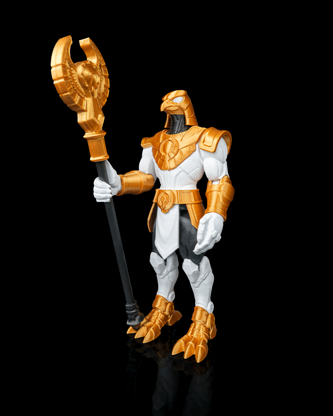 Mecha Horus — figurine articulée blanche et dorée à tête de faucon, vue 5